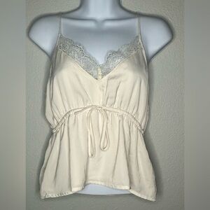 American Eagle Women’s Cream Spaghetti Strap Lace Trim Crop Top Size Small
